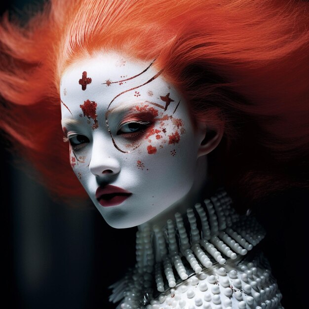 Portrait of a beautiful woman with red hair and creative makeup Halloween theme