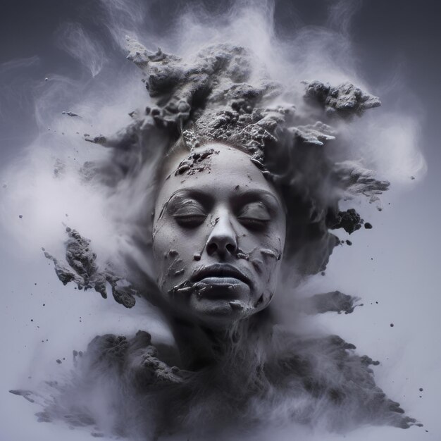 Portrait of a beautiful woman with smoke on a black background Generated AI