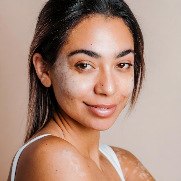 portrait of beautiful woman with vitiligo body positive concept