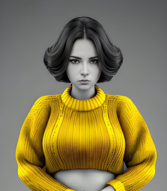 Portrait of a beautiful woman in a yellow sweater