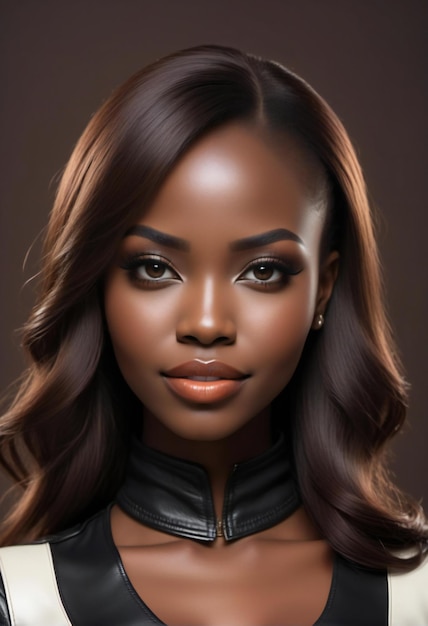 Portrait of a beautiful young African American woman in black leather jacket