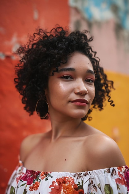 Photo portrait of a beautiful young african american woman with curly hair