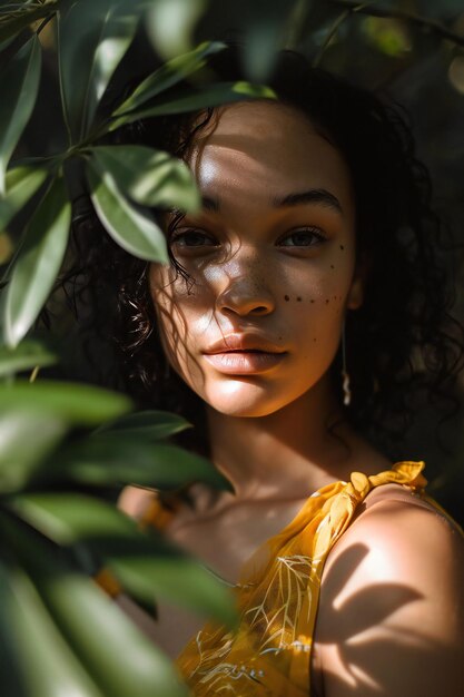 Photo portrait of beautiful young african american woman in yellow dress