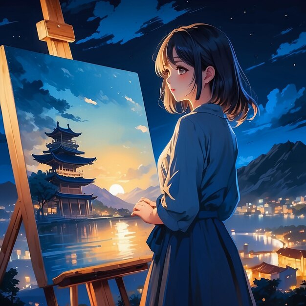 Portrait of a beautiful young anime girl