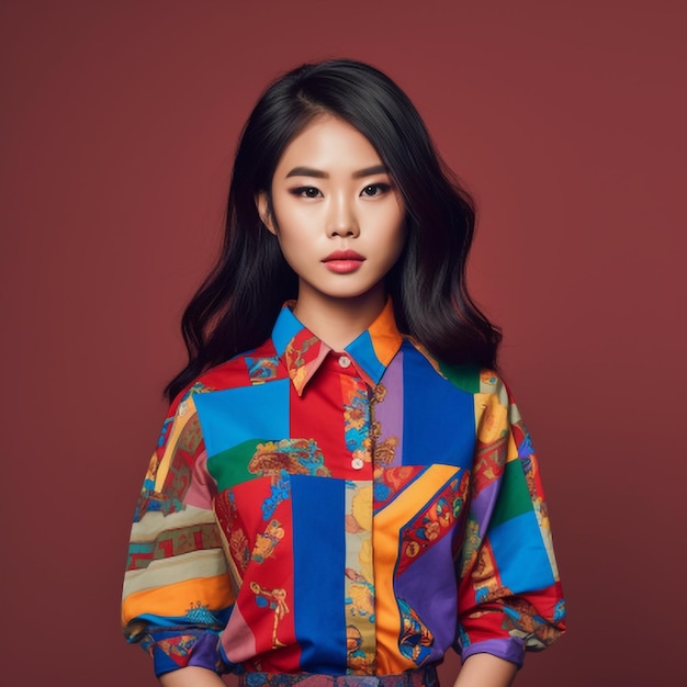 Portrait of a beautiful young asian girl on background