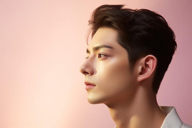 Portrait of a beautiful young asian man on pink backgroundasian beauty