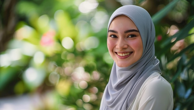 Portrait of beautiful young Asian muslim woman with hijab smiling