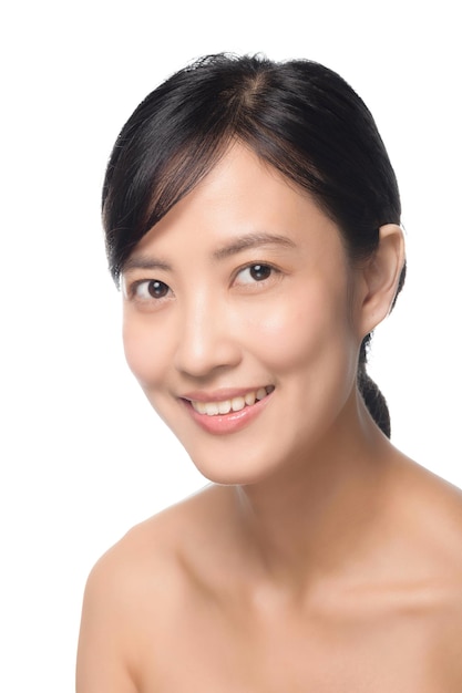 Portrait of beautiful young asian woman clean fresh bare skin concept Asian girl beauty face skincare and health wellness Facial treatment Perfect skin Natural make up on white background