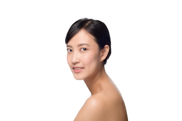 Portrait of beautiful young asian woman clean fresh bare skin concept with clipping path