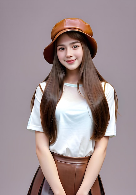 Photo portrait of a beautiful young asian woman in a hat