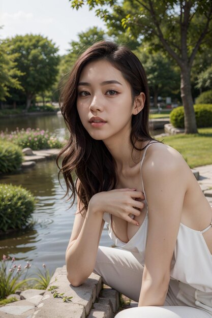 Portrait of a beautiful young asian woman in the park