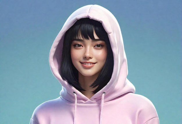 Portrait of a beautiful young asian woman in pink hoodie