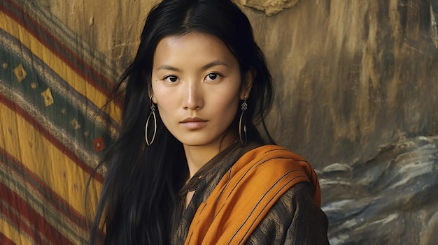 Portrait of a beautiful young asian woman wearing an orange scarf