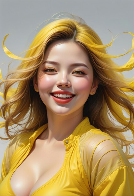 Portrait of a beautiful young asian woman with flying hair