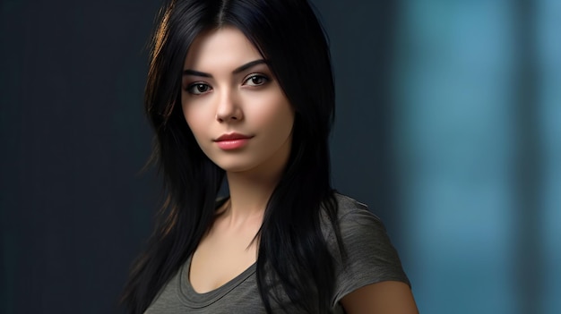 Portrait of a beautiful young asian woman with long black hair