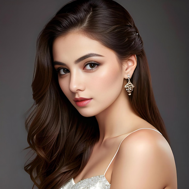 Portrait of beautiful young asian woman with long brown hair