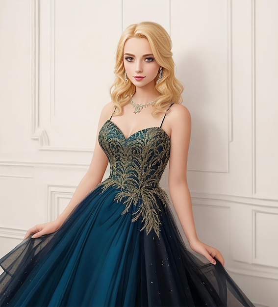 Portrait of a beautiful young blonde woman in evening dress