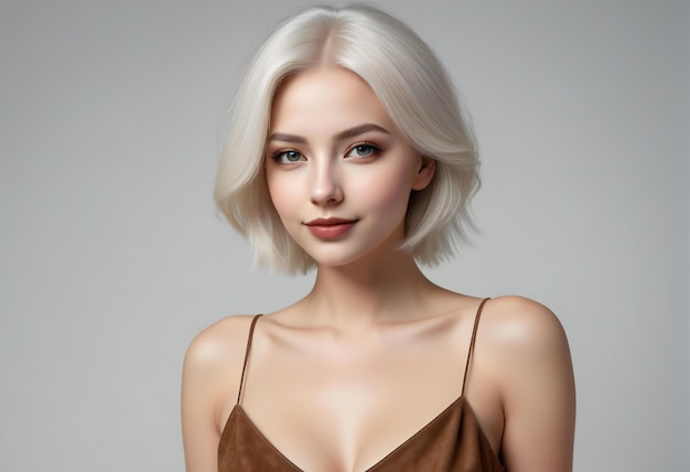 Portrait of beautiful young blonde woman with professional makeup and hairstyle