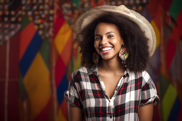 Portrait of a beautiful young brazilian woman wearing a straw hat