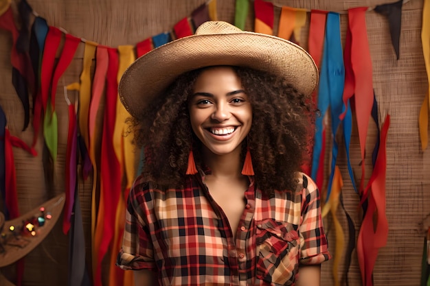 Portrait of a beautiful young brazilian woman wearing a straw hat