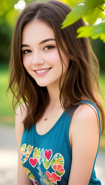 Portrait of a beautiful young brunette girl in the park