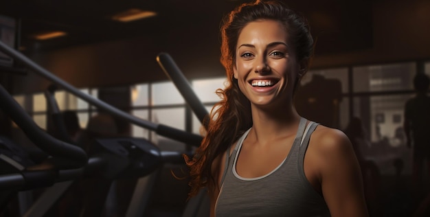 Portrait of a beautiful young brunette woman at the gym