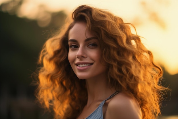 Portrait of a beautiful young brunette woman with curly hair