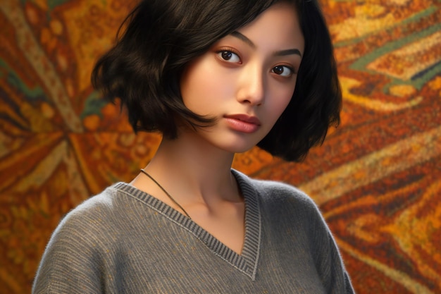 Portrait of a beautiful young brunette woman with short hair