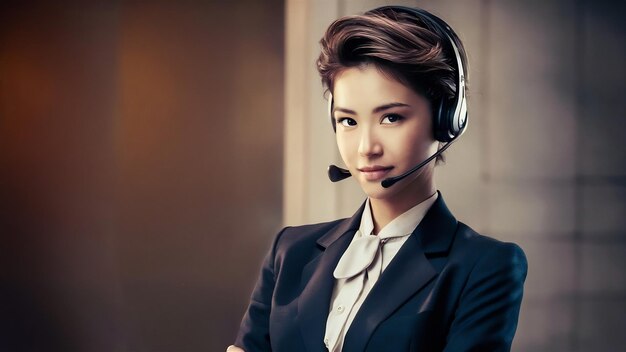 Photo portrait beautiful young business asian woman with headphone or headset