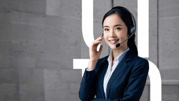 Portrait beautiful young business asian woman with headphone or headset