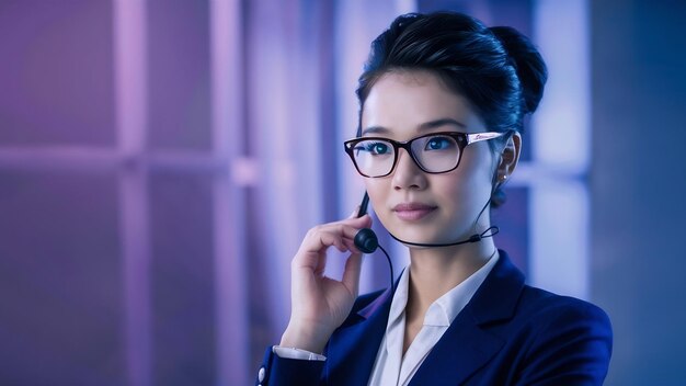 Portrait beautiful young business asian woman with headphone or headset