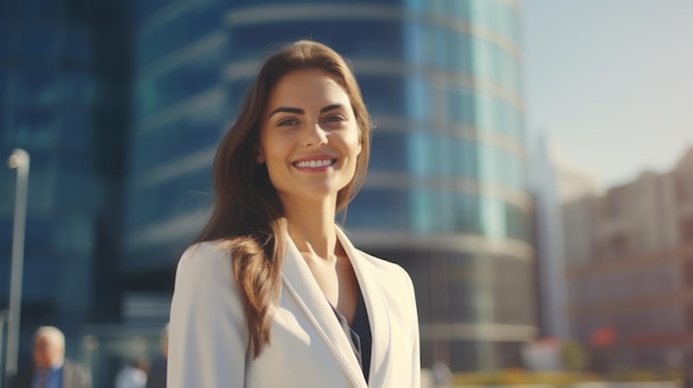 Portrait of a beautiful young business woman outdoors Success in business concept