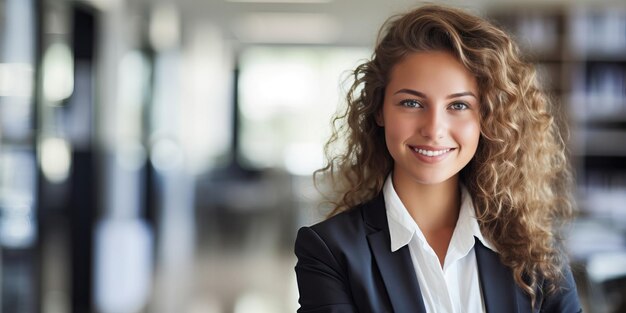 Portrait of beautiful young businesswoman smiling at camera in office