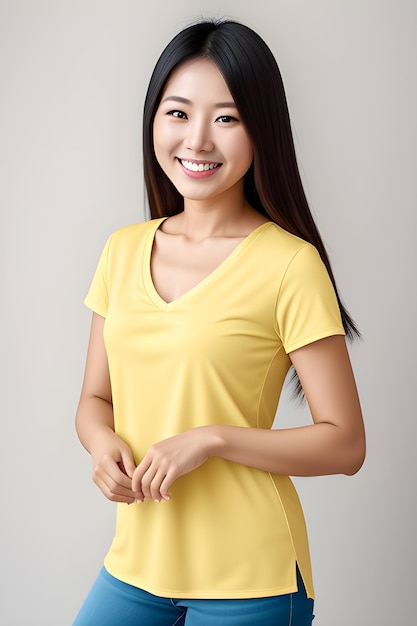 Photo portrait of beautiful and young chinese woman with beauty smile