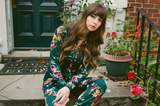 Portrait of beautiful young female wearing jumpsuit