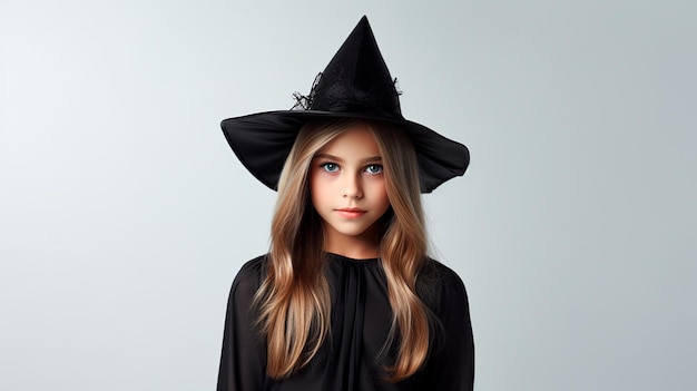 黒い魔女服を着た美しい若い女の子の肖像画