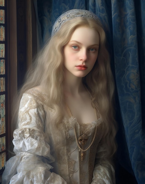 Portrait of a beautiful young girl in a medieval era dress