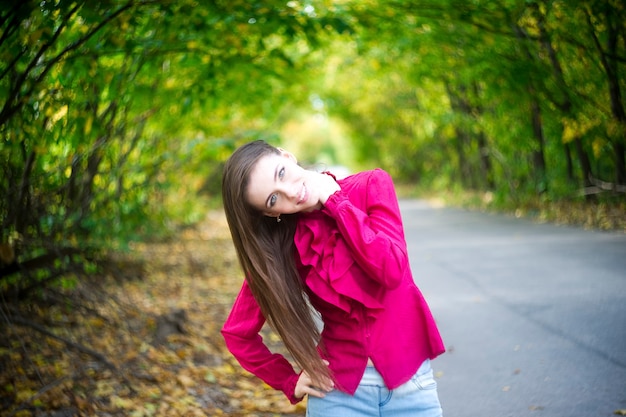 Portrait of beautiful young girl in nature