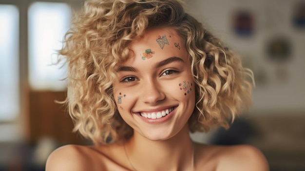 Portrait of a beautiful young girl with curly blonde hair