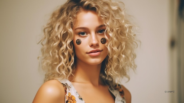 Photo portrait of a beautiful young girl with curly blonde hair