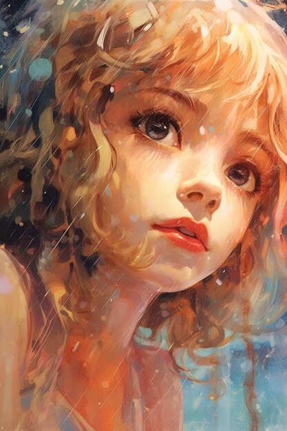 Portrait of a beautiful young girl with long hair digital painting