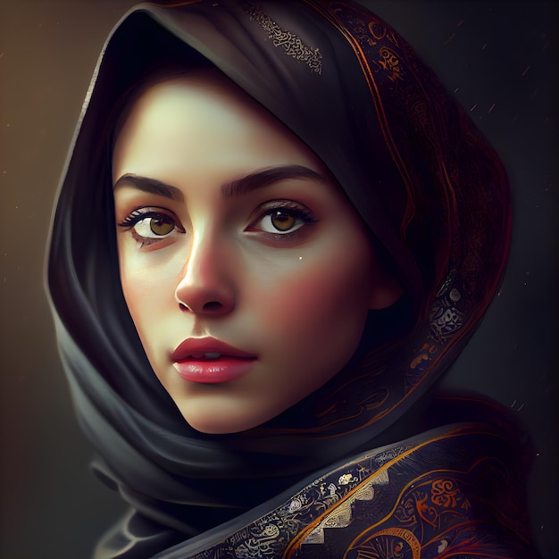 Portrait of a beautiful young muslim woman with oriental makeup