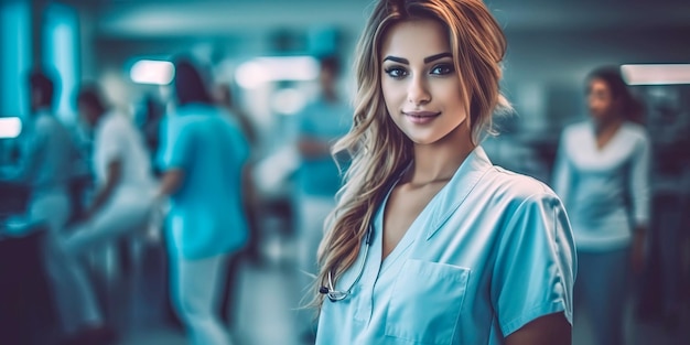 Портрет красивой молодой медсестры в больнице Generative ai