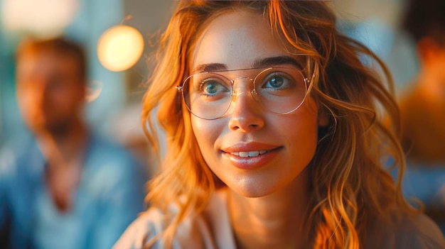 Photo portrait of a beautiful young redhaired woman in glasses