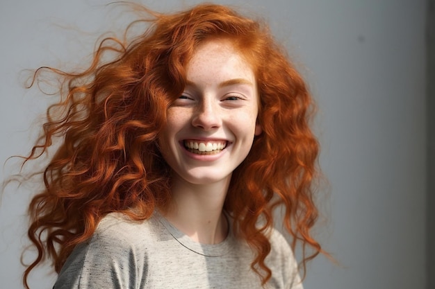 Portrait of a beautiful young redhead girl with freckles