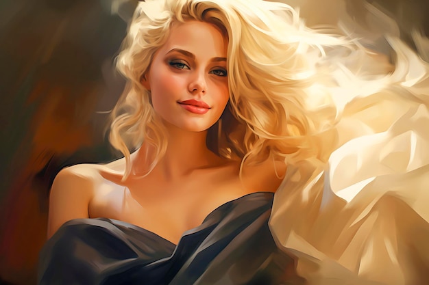 Portrait of a Beautiful Young Sexy Woman in Elegant Wrap Fashion Dress Ai Generative