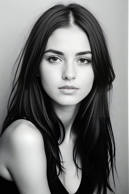 Portrait of a beautiful young woman Black and white photo