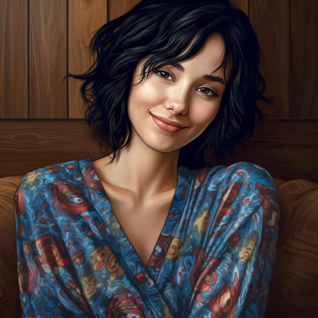 Portrait of a beautiful young woman in a blue blouse