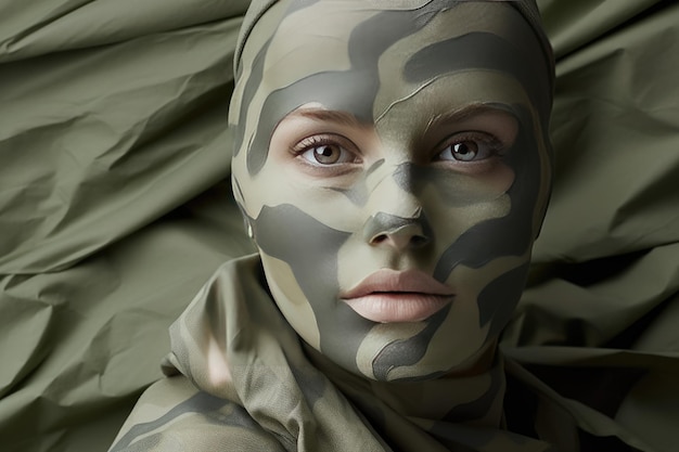 Портрет красивой молодой женщины в камуфляжной одежде Модный снимок Сгенерировано AI