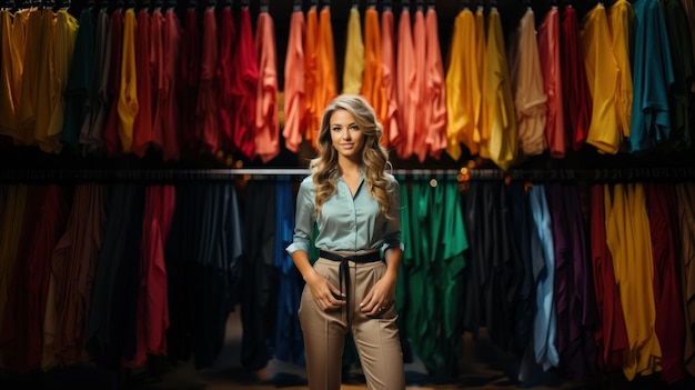 Portrait of a beautiful young woman in a clothing store Shopping concept